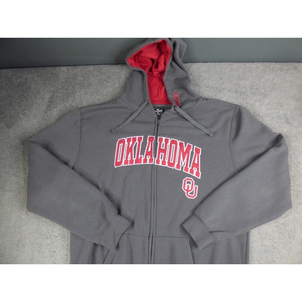Oklahoma Sooners Hoodie Mens XL Gray Full Zip Fleece Sweatshirt OU Colosseum